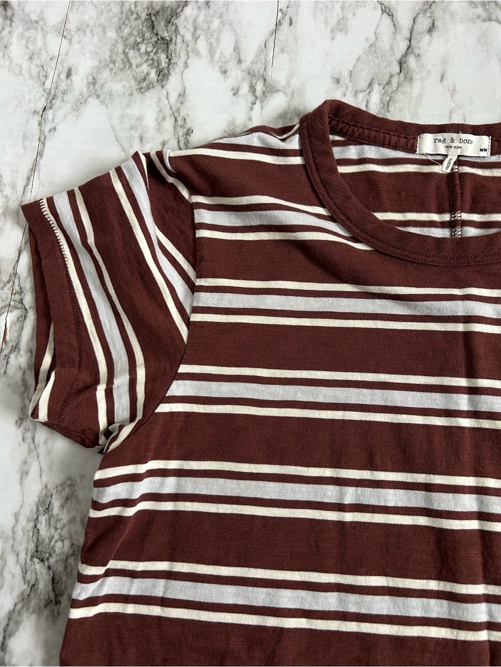 Rag & Bone Revolve | women’s size medium Slub Striped Tee brown and white stripe - Picture 6 of 11